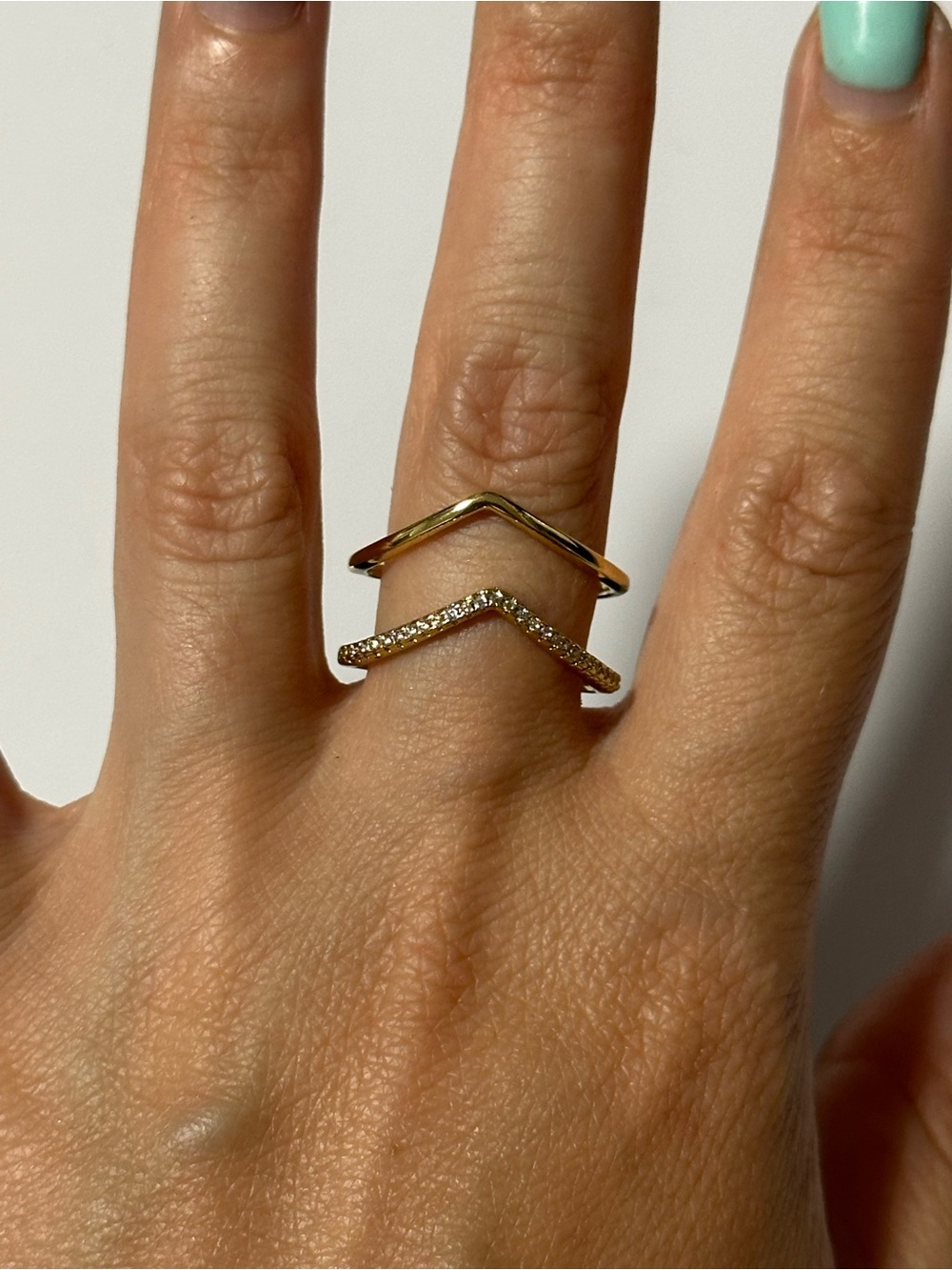 Gold‑Tone Chevron Stackable Rings — Set of 2 - Picture 3 of 3